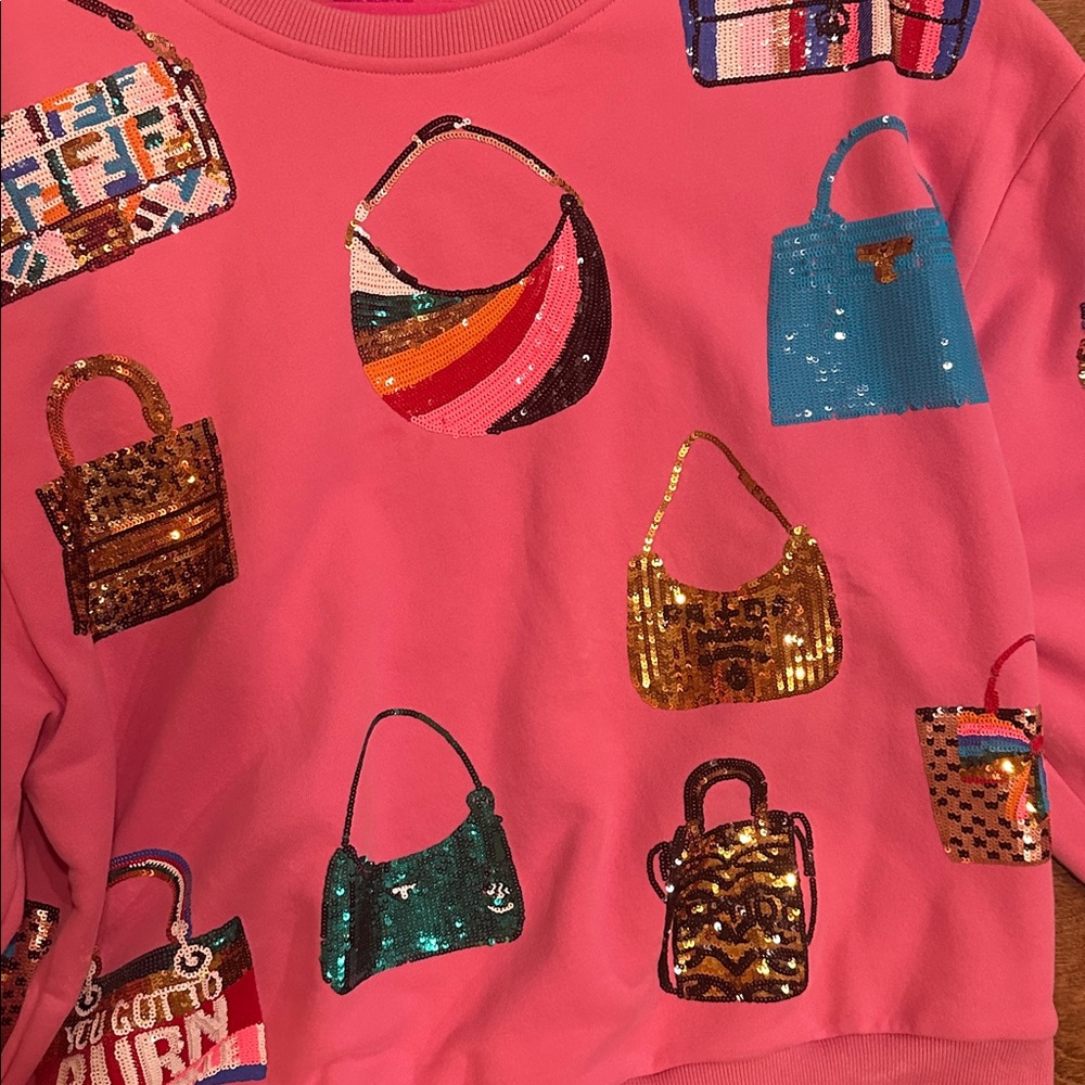 Queen Of Sparkles small Pink purses Sweatshirt! Worn one time!! - Picture 3 of 4